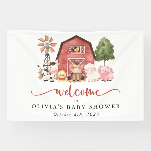 Boerderijdieren, Knuffige Dieren, Baby Shower Welk Spandoek (Horizontaal)