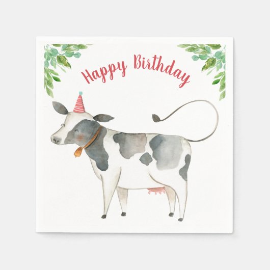 Boerderijdieren Koe Jongen Verjaardag Barnyard Gre Servet (Voorkant)