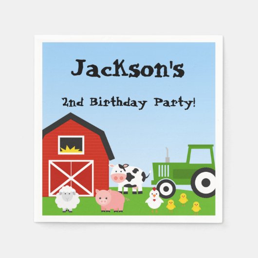 Boerderijdieren, Koe, Tractor, Schapen, Varkens, V Servetten (Voorkant)