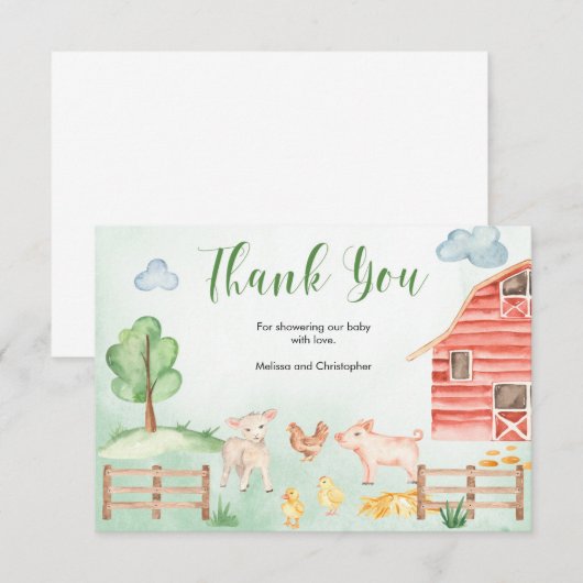 Boerderijdieren landthema baby shower dank u informatiekaartje (Voorkant / Achterkant)