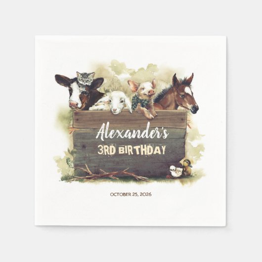Boerderijdieren Leuke verjaardag Servet (Voorkant)