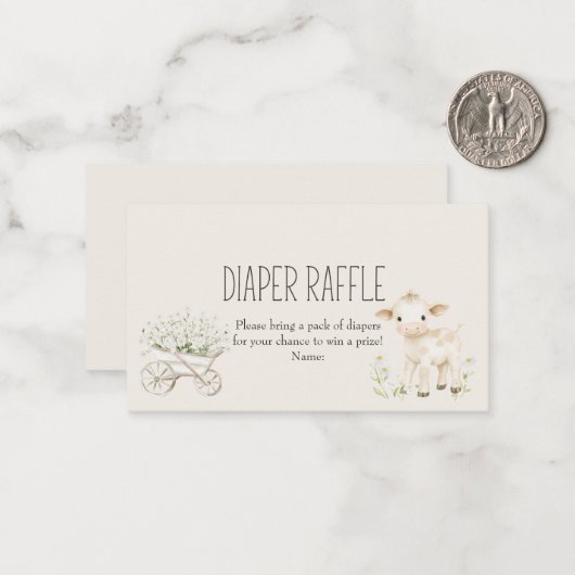 Boerderijdieren Meadow Baby shower Luier Raffle Notitiekaartje (Voorkant / Achterkant in situ)