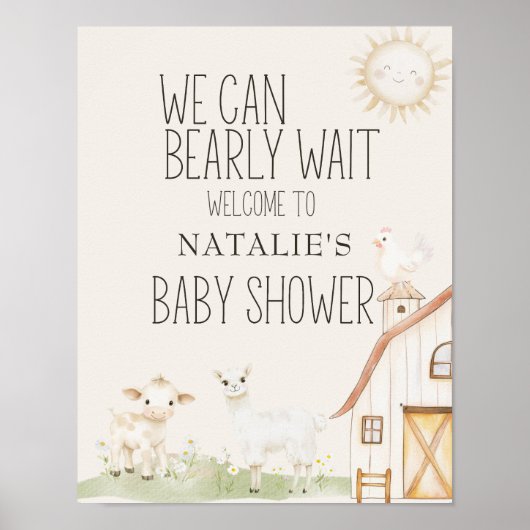 Boerderijdieren Meadow Friends Baby shower Sign Poster (Voorkant)
