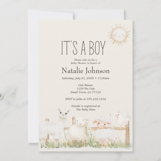 Boerderijdieren Meadow FriendsBabydouche Kaart (Voorkant)