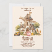 Boerderijdieren Meisje 1e Verjaardag Kaart (Voorkant)