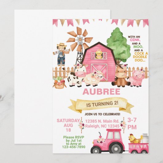 Boerderijdieren meisje alle leeftijd verjaardag ui kaart (Voorkant / Achterkant)