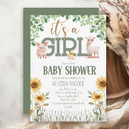 Boerderijdieren Meisje Baby Shower Kaart