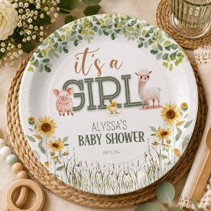 Boerderijdieren Meisje Baby Shower Papieren Bordje