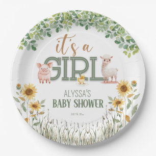 Boerderijdieren Meisje Baby Shower Papieren Bordje