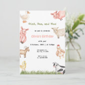 Boerderijdieren Meisje Gingham Barnyard Verjaardag Kaart (Staand voorkant)