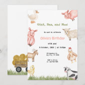 Boerderijdieren Meisje Gingham Barnyard Verjaardag Kaart (Voorkant / Achterkant)