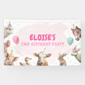 Boerderijdieren Meisje Verjaardag Barnyard Achterg Spandoek (Horizontaal)