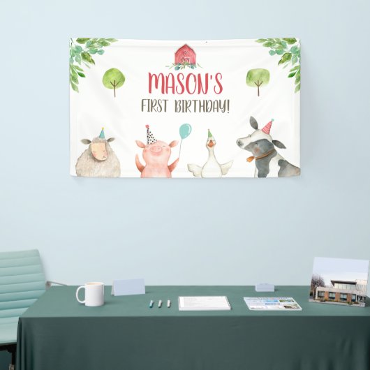 Boerderijdieren Meisje Verjaardag Barnyard Achterg Spandoek (Beurs)