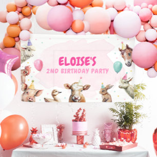 Boerderijdieren Meisje Verjaardag Barnyard Achterg Spandoek