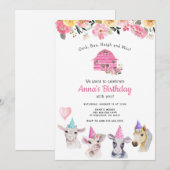 Boerderijdieren Meisje Verjaardag uitnodiging (Voorkant / Achterkant)