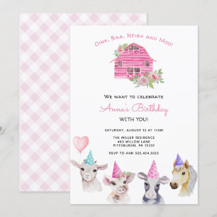 Boerderijdieren Meisje Verjaardag uitnodiging