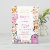 Boerderijdieren Meisje Verjaardagsfeestje Kaart (Staand voorkant)