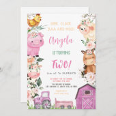 Boerderijdieren Meisje Verjaardagsfeestje Kaart (Voorkant / Achterkant)