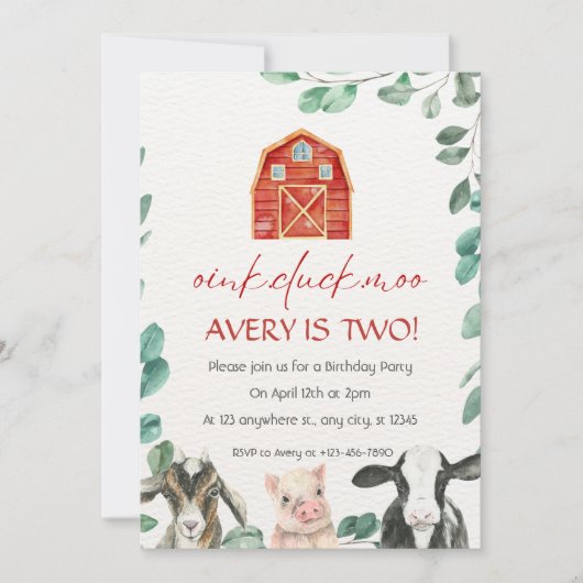 Boerderijdieren met groen Verjaardagsfeest Kaart (Voorkant)