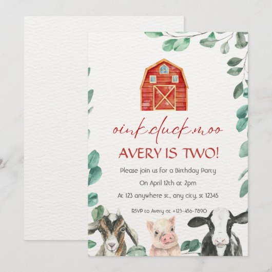 Boerderijdieren met groen Verjaardagsfeest Kaart (Voorkant / Achterkant)
