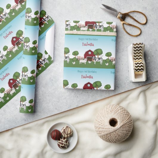 Boerderijdieren met Red Barn Blue Sky Happy Birthd Cadeaupapier (Crafts)