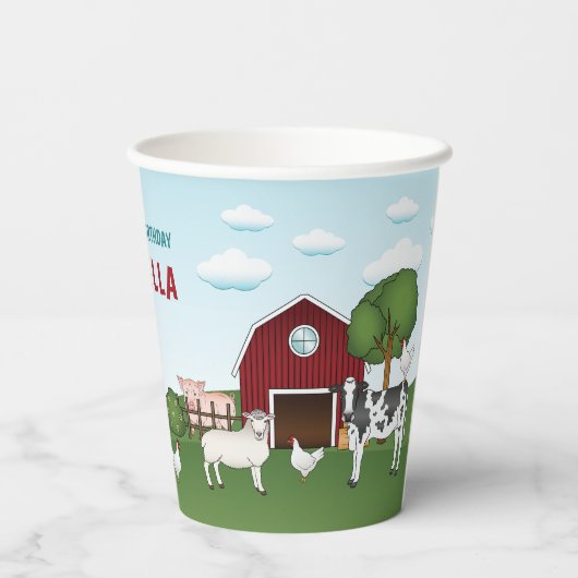 Boerderijdieren met Red Barn Blue Sky Kind jarig Papieren Bekers (Achterkant)