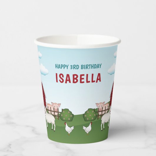 Boerderijdieren met Red Barn Blue Sky Kind jarig Papieren Bekers (Links)