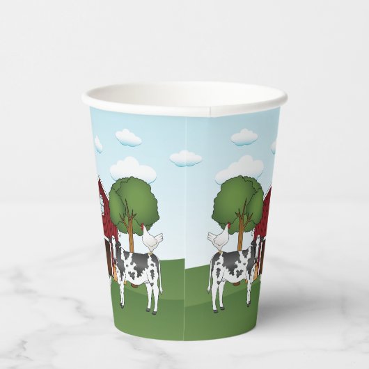 Boerderijdieren met Red Barn Blue Sky Kind jarig Papieren Bekers (Rechts)