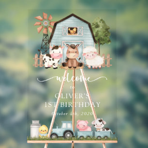 Boerderijdieren, Mooie Dieren, Eerste Verjaardag W Acryl Bord