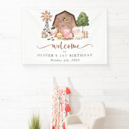 Boerderijdieren, Mooie Dieren, Eerste Verjaardag W Spandoek