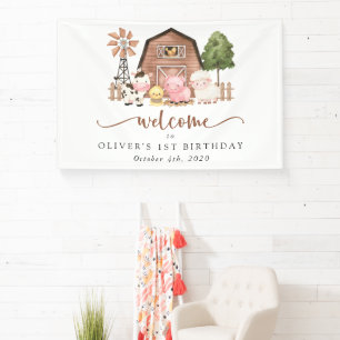 Boerderijdieren, Mooie Dieren, Eerste Verjaardag W Spandoek