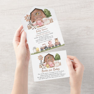 Boerderijdieren, Mooie Dieren, Schuur, Babyborrel All In One Uitnodiging