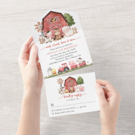 Boerderijdieren, Mooie Dieren, Schuur, Eerste Verj All In One Uitnodiging