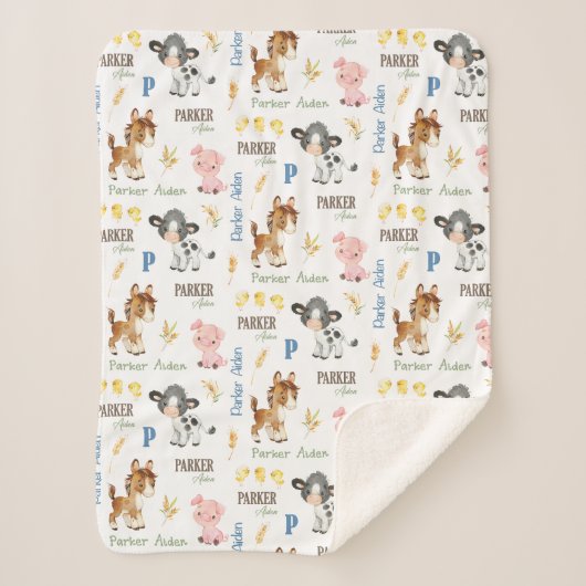 Boerderijdieren Naam Herhaal deken | 30x40 Sherpa (Voorkant)