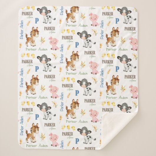 Boerderijdieren Naam Herhaal deken | 50x60 Sherpa (Voorkant)
