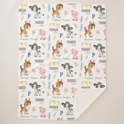 Boerderijdieren Naam Herhaal deken | 60x80 Sherpa (Voorkant)