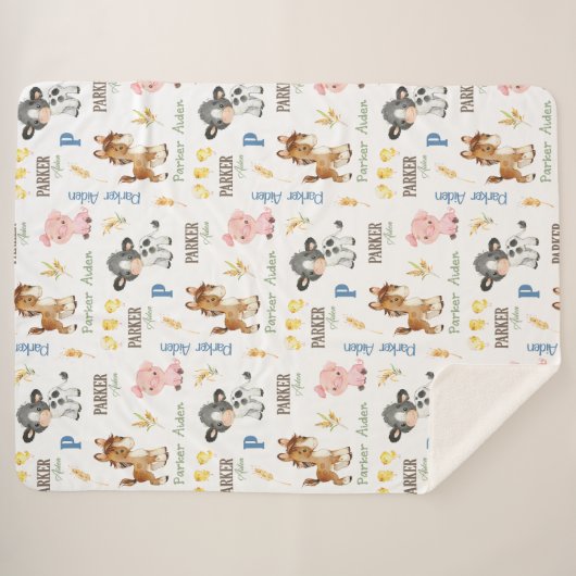 Boerderijdieren Naam Herhaal deken | 60x80 Sherpa (Voorkant (horizontaal))