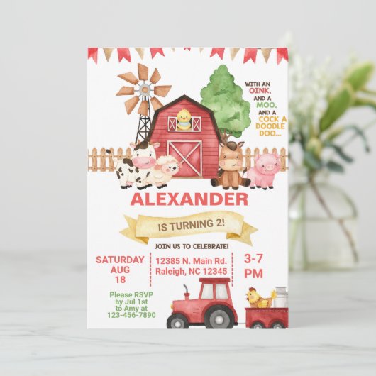Boerderijdieren neutraal geslacht verjaardagsuitno kaart (Staand voorkant)