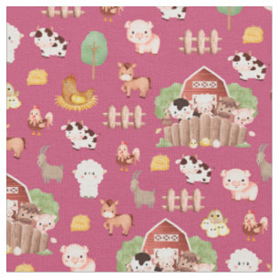 Boerderijdieren op Dark Pink Stof