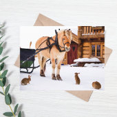 Boerderijdieren paard konijnen sneeuw briefkaart