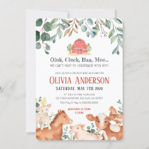Boerderijdieren Parade Baby shower Invitation Kaart