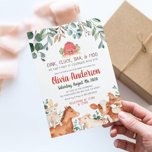 Boerderijdieren Parade Baby Shower Uitnodiging
