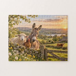 Boerderijdieren Platteland Zonsondergang Pastoraal Legpuzzel