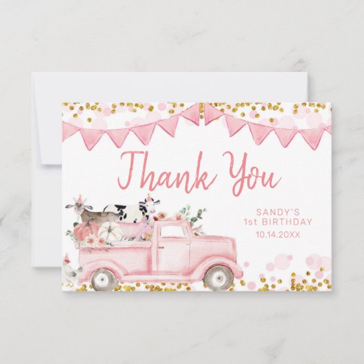 Boerderijdieren Pompoen Roze Vrachtwagen Rijden Do Bedankkaart (Voorkant)