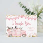 Boerderijdieren Pompoen Roze Vrachtwagen Rijden Do Bedankkaart (Staand voorkant)