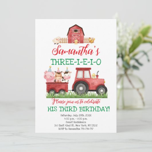 Boerderijdieren Rode Jongen Barnyard Verjaardagsfe Kaart (Staand voorkant)