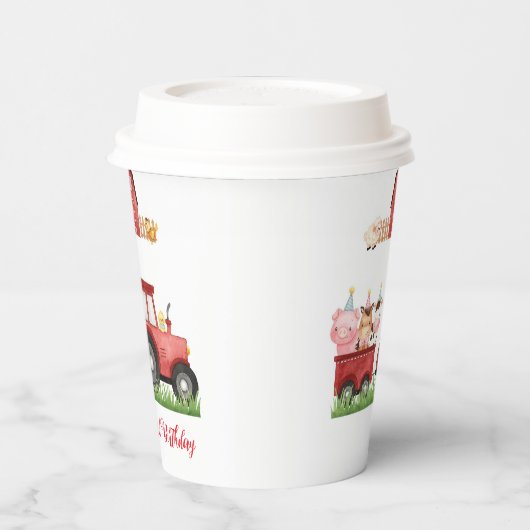 Boerderijdieren Rode Jongen Barnyard Verjaardagsfe Papieren Bekers (Links)