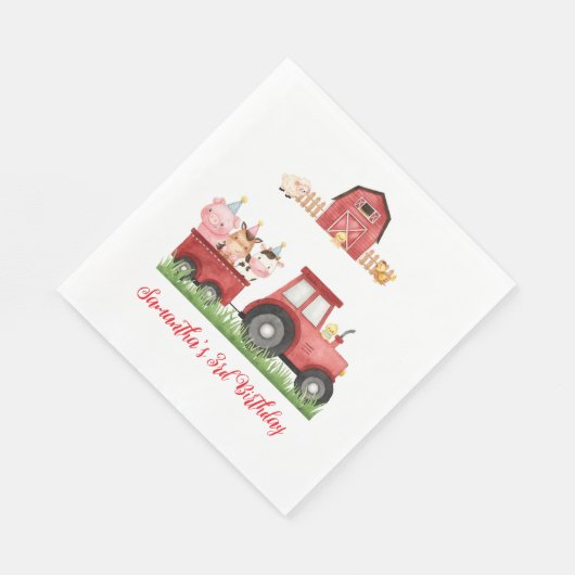 Boerderijdieren Rode Jongen Barnyard Verjaardagsfe Servet (Hoek)