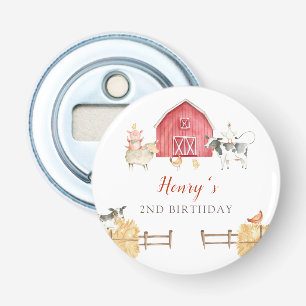 Boerderijdieren & Rode Schuur Knop Flesopener Button Flesopener
