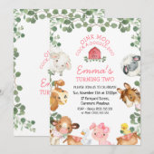 Boerderijdieren Rode Schuur Loof Boom Verjaardagsu Kaart (Voorkant / Achterkant)